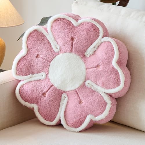 Flower Shaped Decorative Throw Pillow Cushion for Bed Couch, Cute Flower Plush Throw Pillows Home Decor Floor Pillow Seating Cushions (Grey Pink, 13.7 Inches) - color: Grey Pink, size: 13.7 Inches