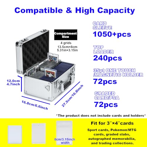 Lockable Trading Sports Card Case Storage Box Holder Organizer - color: Silver, size: Small