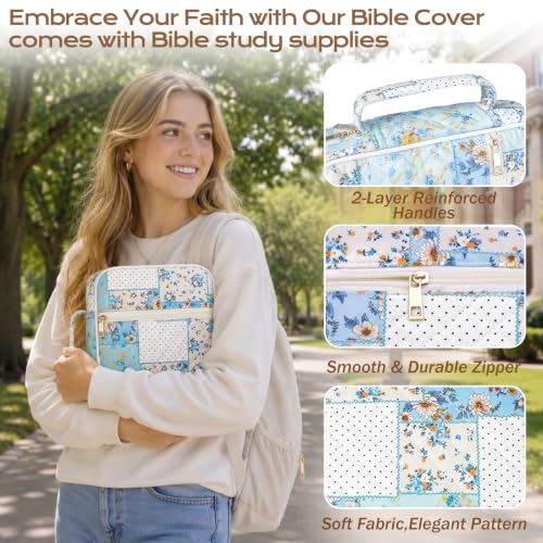 XKDOUS Bible Cover for Women Bible Bag Kit Church Book Holder Carrying Case - color: Dot Patchwork