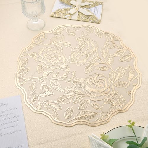 15'' Round Placemats Gold Rose Table Mats Set of 6 - color: Gold Rose