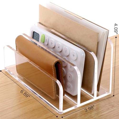 SANRUI Clear Acrylic Mail File Organizer Sorters for Desk, 3 slot Laddered - size: 3-Compartment ladder