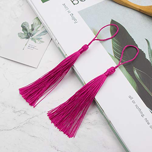 VAPKER 100 Pieces Dark Pink Tassels 13cm/5-Inch Silky Handmade Soft Tassels Floss Bookmark Tassels with 2-Inch Cord Loop for Jewelry Making, DIY Projects, Bookmarks - color: K:dark Pink