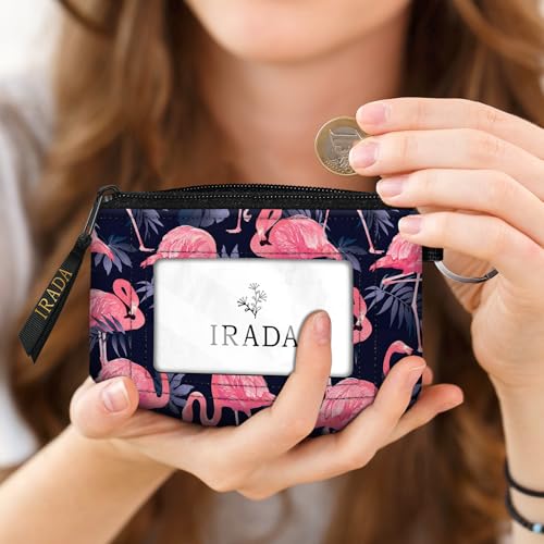 IRADA ID Case Wallet Keychain with Clear ID Window Zipper Cute Coin Purse for Women Water Resistant Small Coin Pouch-Flamingo Keychain Wallet - color: Flamingo-Keychain Wallet