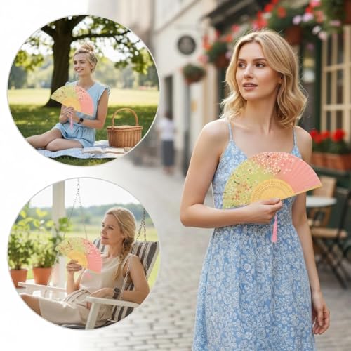 Lysa Hand Fan for Women Foldable - Portable Folding Japanese Chinese Fan - for Hot Flashes, Summer Cooling, Festivals, Church, Dancing (Pink Sakura) - color: Pink Sakura