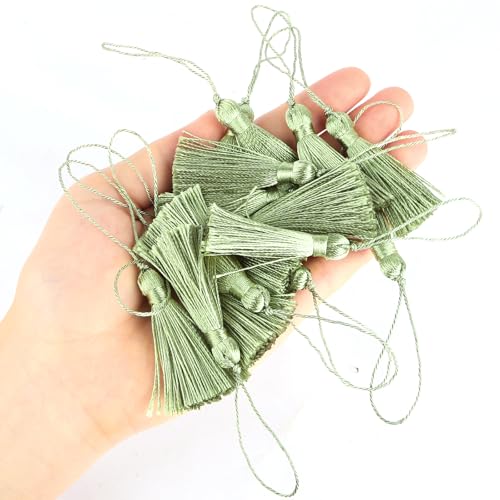 48Pcs Mini Bookmark Tassels Handmade Keychain Silky Tassel - color: Light Green