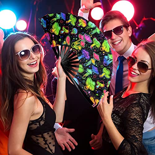 OMyTea Rave Hand Fan Foldable for Women/Men/Drag Queen - Large Clack Festival Folding Hand Fan - for EDM, Music Festival, Event, Party, Dance, Performance (Green Mushroom) - color: Green Mushroom