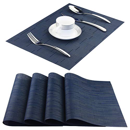 Vinyl Placemats,Washable Table Mats Easy to Clean Woven Placemats for Dining Table Set of 4 (Navy Blue) - color: 03: Navy, size: 4 Placemats