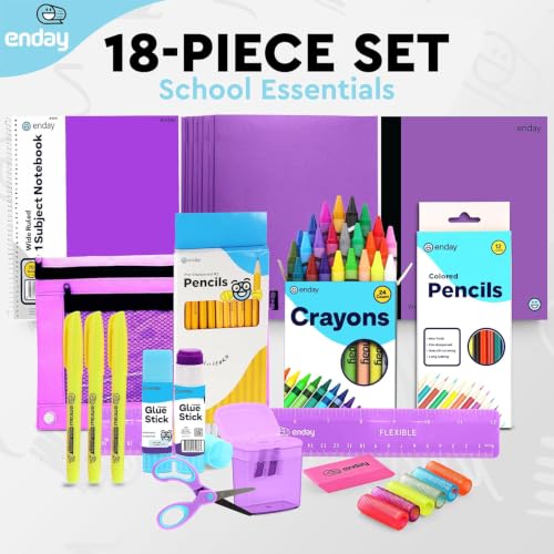 Enday Back to School Supplies for Kids, School Supply Box Grades K-5 (Purple, 24 Kits) - color: Purple, size: 24 Kits
