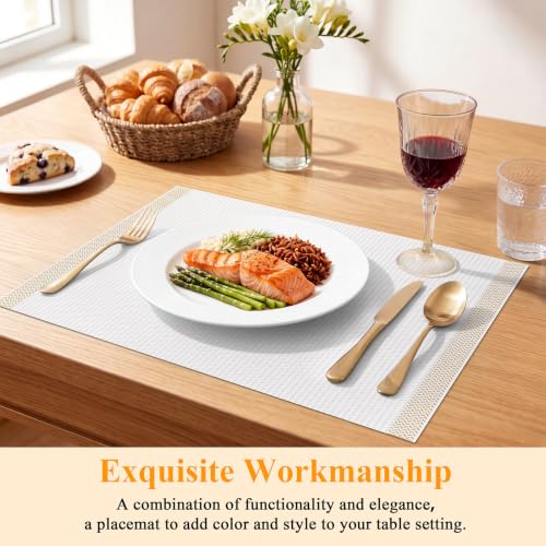SHACOS White Gold Thread Woven Placemats Set of 4 Vinyl Place Mats - color: White Gold, size: Set of 4