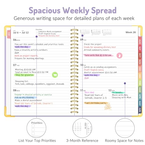 Forvencer Academic Planner 2026-2027, Weekly & Monthly Hardcover Planner A5 - color: Purple, size: 6.3" x 8.4" (Jul 2026 - Jun 2027)