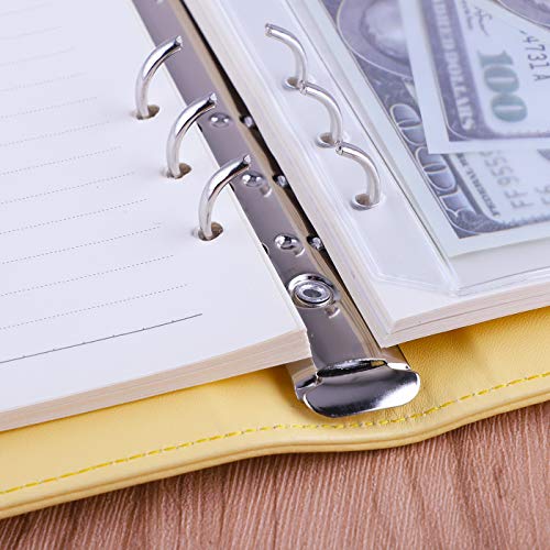 Antner A5 Notebook Binder 6 Ring Refillable Budget Planner Cover for Cash Organizer, PU Leather Aesthetic Photocard Holder Loose Leaf Small Binder with Magnetic Buckle for A5 Planner Inserts, Yellow - color: Yellow
