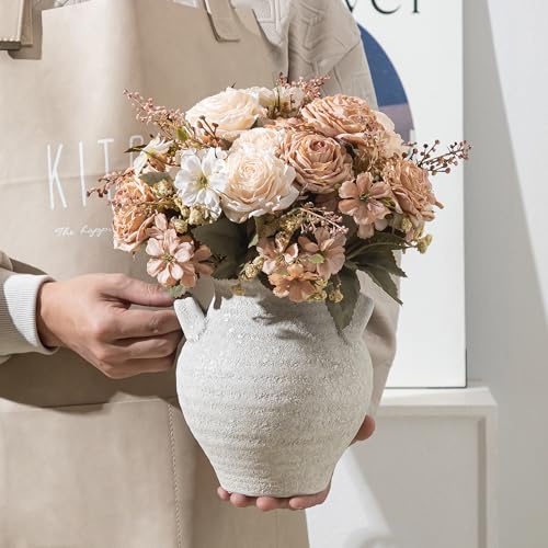 Enra Textured Ceramic Vase, 7.36 Inch Off White Rustic Farmhouse Decor - color: Small Farmhouse Vase