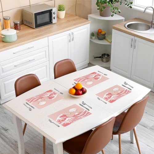 Feelyou Japanese Wave Placemats Set of 4 Ocean Wave Placemats for Kitchen Dining Table 18"x12" Ukiyoe Theme Home Decor Table Place Mats Pink Indoor/Outdoor Decor - color: Light Pink