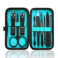 HANTEKAS Manicure Set 9 in 1 Stainless Steel, Nail Clippers Scissors Pedicure Tools Kit - Portable Travel Grooming Kit for Men and Women with Black/Blue Leather Case (Blue) - color: Blue