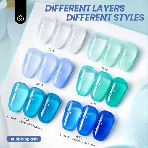 Beetles Blue Gel Nail Polish Set, 6 Colors Jelly Gel Polish Kit - color: A - Sheer | Bubble Splash
