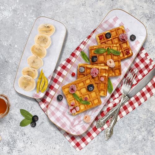 R-kay 4 Pack Plastic Serving Trays For Party - Gold Serving Tray 17 by 6.5 Inch - Heavy Duty Clear Trays For Food - Long Party Serving Trays For Entertaining - Clear Platters - color: Clear And Gold, size: 17 Inch