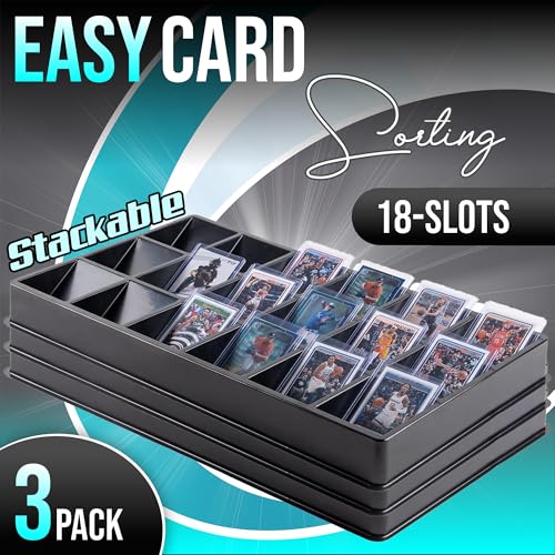 (3 Pack 18-Slot Toploder Trading Card Sorting Tray - Improved Design Compatible with Top Loaders, One Touch & Sleeved Cards