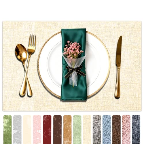 Faux Leather Placemats Set of 6, 11.8"x17.7", Off-White - color: Off-white, size: Set of 6
