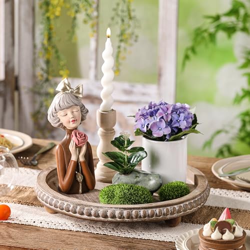 Decorative Coffee Table Tray, Brown Round Wooden Tray for Decor - color: Brown