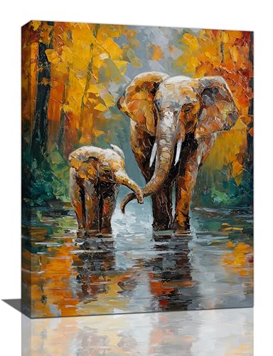 Elephant Wall Art Forest Canvas Wall Decor Pictures Paintings Prints Artwork Framed Decorations For Bathroom Bedroom Living Room Office Gifts 12" x 16" - color: Elephant, size: 16"L x 12"W
