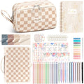 Bible Study Supplies Journaling Annotation Kit w/Bible Cover Case for Women - color: Beige Checked