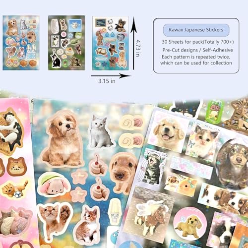 30 Sheets Japanese Sticker Book, 700+ Kawaii Scrapbook Stickers for Journaling, Pre-Cut Self-Adhesive Star-Shimmer Stickers for Junk Journal, Journaling, Planner(Film Pixel Dream) - color: Film Pixel Dream