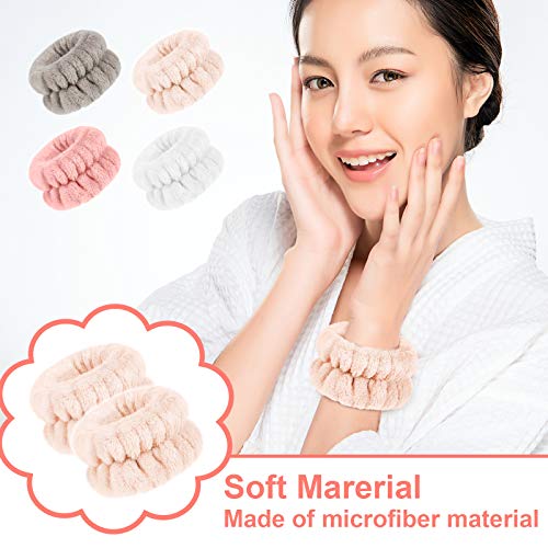 Chuangdi 4 Pairs Wrist Bands for Washing Face Microfiber,Stylish Colors - color: Stylish Colors