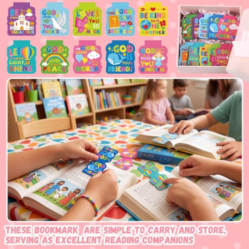 Resurhang 100 Pcs Bible Verses Magnetic Book Marks for Kids Motivational Magnet Religious Bookmark in 10 Designs 1.38 Inches Back to School Gifts for Teachers Students and Books Lover Gifts - style: Bible Verses