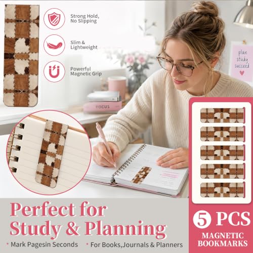 5 Pieces Magnetic Bookmarks, Cute Magnet Bookmark Clips, Colorful Page Markers for Books, Reading Supplies for Book Lovers, Women and Men Retro Cow Print Plaid - color: Retro Cow Print Plaid