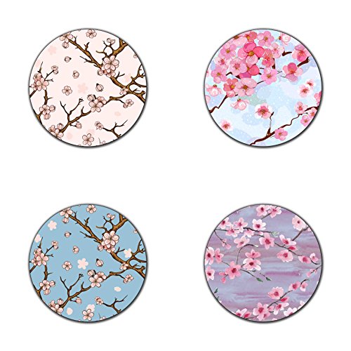 Cherry Blossom Pattern Round Coaster Set of 4- Made of Recycled Rubber - color: Cherry Blossom Pattern Round