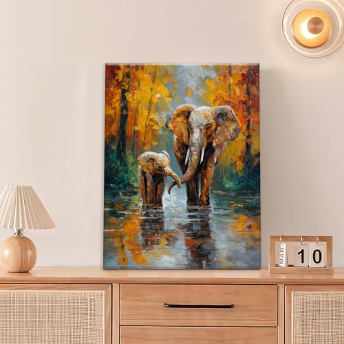 Elephant Wall Art Forest Canvas Wall Decor Pictures Paintings Prints Artwork Framed Decorations For Bathroom Bedroom Living Room Office Gifts 12" x 16" - color: Elephant, size: 16"L x 12"W