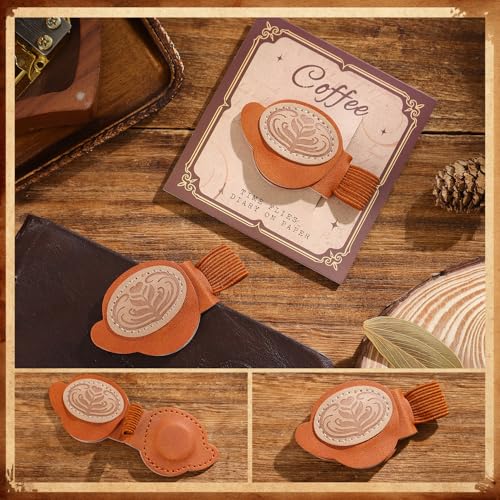 2PCS Magnetic Bookmarks with Pen Clip, Leather Bookmarks for Women, Magnetic Pen Holder Book Accessories - style: Rose & Coffee