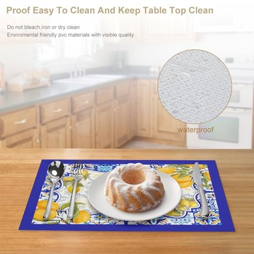 Summer Lemon Mediterranean Italian Tiles Placemats Set of 4, 12x18 Inch - color: Lemon07, size: 4pcs