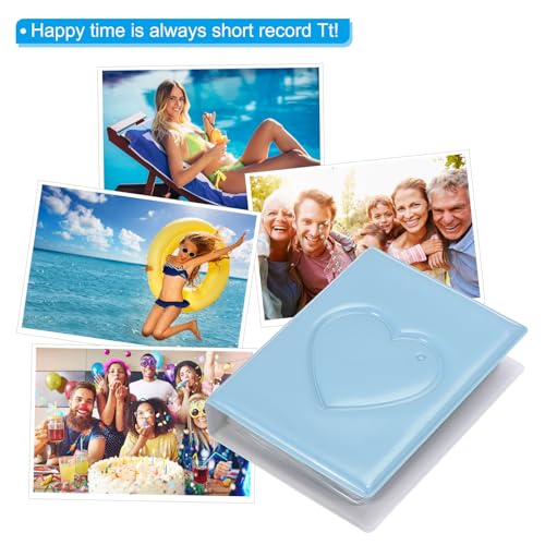 PATIKIL 3 Inch Mini Kpop Photocard Binder 2.5"x3.5" Album with 32 Pockets Small Bookshelf Love Heart Picture Holder Book for Collection, Blue - color: Blue