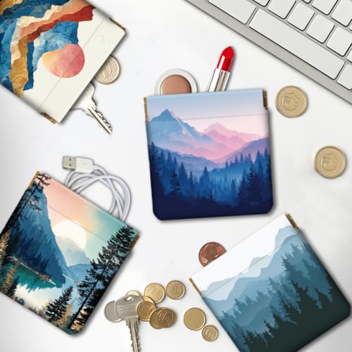 Peacoblue Simple Scenery Coin Purse,PU Leather Squeeze Pouch 4PCS - style: Simple Scenery
