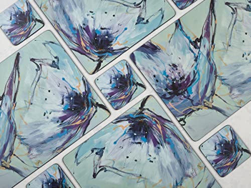 Pimpernel Abstract Lilac Collection Coasters, Set of 6 – 4" Square Cork-Backed Drink Mats with Lacquered Finish, Heat & Stain Resistant Dining Table, Tabletop & Furniture Protection - size: 4" x 4" Square, style: Blooms in Lilac