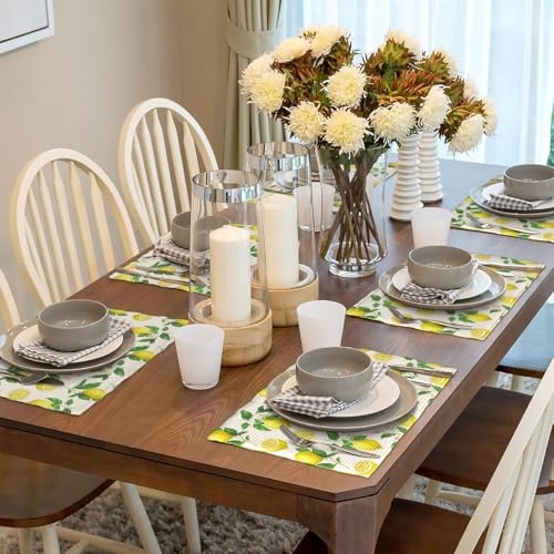 Yellow Lemons Floral Placemats Set of 6 12x18 Inch - color: Yellow Green, size: Set of 6