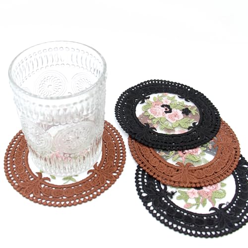 FITNXT 4.5'' 8pk Vintage Lace Coffee Coasters, Round Embroidery Cloth Coasters for Drinks, Small Crochet doilies for Crafts, Cups, Table Decoration (Coffee) - color: Coffee