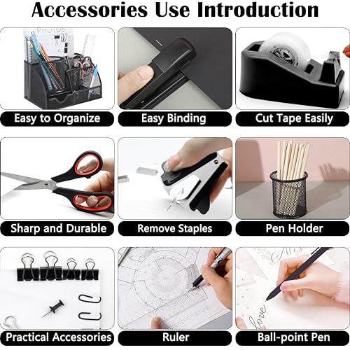 Scindaly Office Desk Accessories 12-Piece & Desk Organizers and Accessories - color: Black