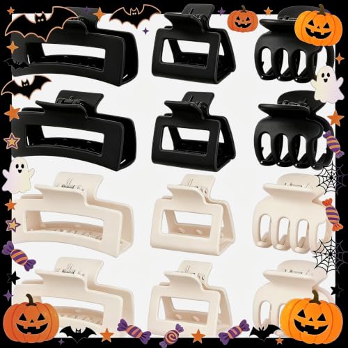 SMKSL 12 Pcs Hair Claw Clips for Women & Girls 3 Styles Hair Accessories - color: Black & White