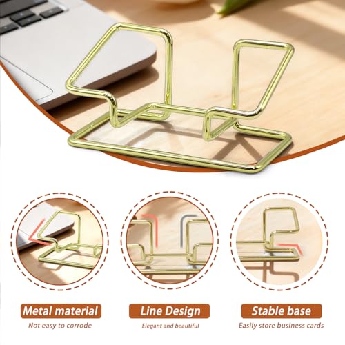 2 PCS Metal Business Card Holder for Desk, Modern Card Display Stand, Vertical and Square Business Card Organizer for Office, Home, Exhibition (Gold) - color: Gold