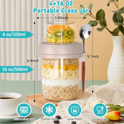 4 Pack 20 oz Overnight Oats Containers with Lids and Spoons, Glass