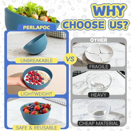 26 OZ Wheat Straw Bowls Set of 6, Reusable Plastic Kitchen Bowls, Unbreakable Bowls Set for Cereal, Salad, Snack, Soup, Ideal for Indoor & Outdoor, Microwave & Dishwasher Safe, Blue - color: Blue, size: 26 OZ