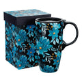 Topadorn 17oz Ceramic Travel Mug, Blue Floral Coffee Mug with Lid & Handle - color: Blue Flower