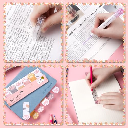 8 Pcs Cute Cat Paw Stationery Set Kawaii School Office Supplies Including Eraser Correction Tape Highlighters Sticky Notes Ruler for Cat Lovers Students (White) - style: Style D (White)