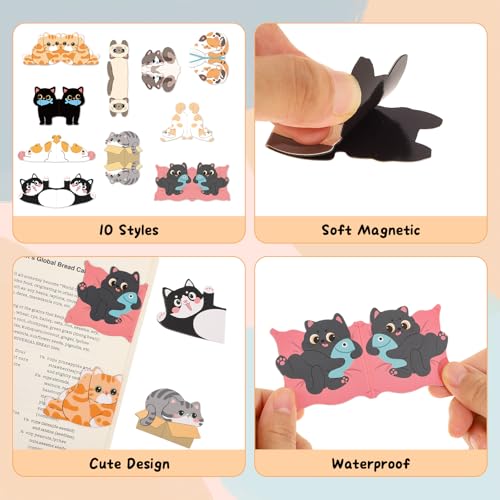 10Pcs Magnetic Bookmarks, Cute Cat Bookmarks - color: Cat