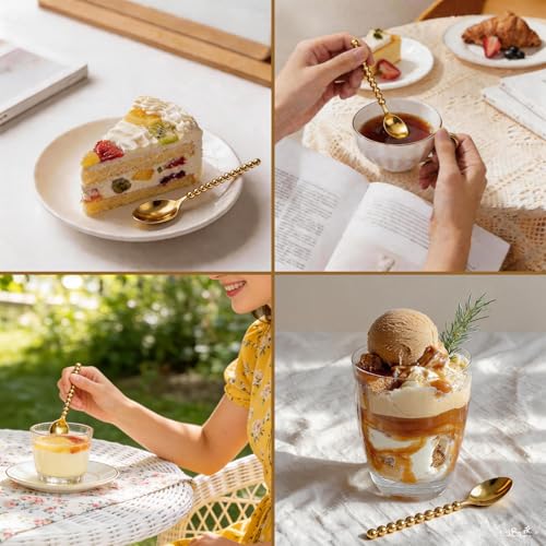 Premium 120-Piece Gold Mini Dessert Spoons with Beaded Handle, 4.4 Inch - color: 120pcs Gold Spoons