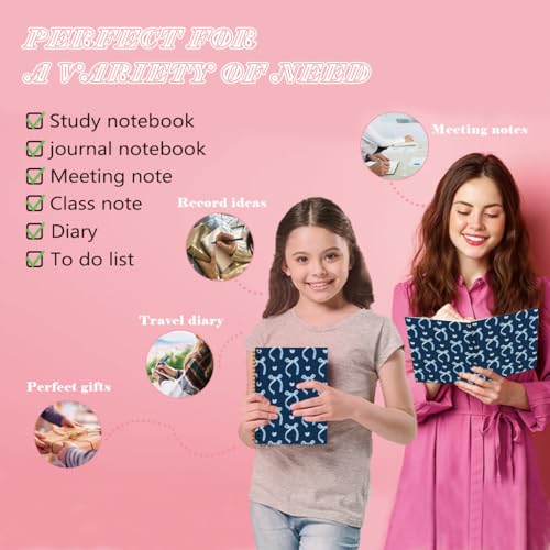 QUICQOD Navy Blue Cute Bow Spiral Notebook Journal for Women 5.5x8.3 Inch - color: navyblue