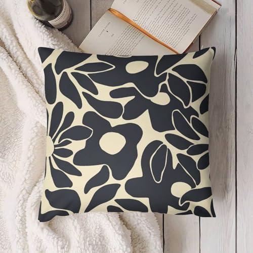Vintage 70S Flowers Throw Pillow Cover Black Beige Hippie Decorative Pillow Case Cushion Case for Living Room,Couch and Bed 16x16in - color: Beige-black, size: 16" x 16" (Pack of 2)