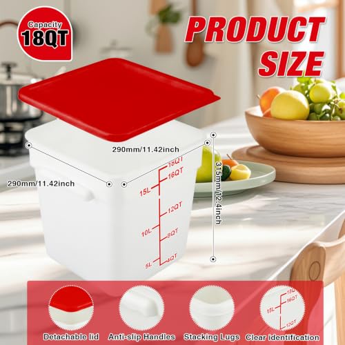 2 Pack Square Food Storage Container With Lid,12-22 Quart Commercial Storage Box With Scale & Handle,Cake Making,Dough Marinating Meat,Kitchen Supplies (Polypropylene, 18 Quart) - color: Polypropylene, size: Square-18 Quart